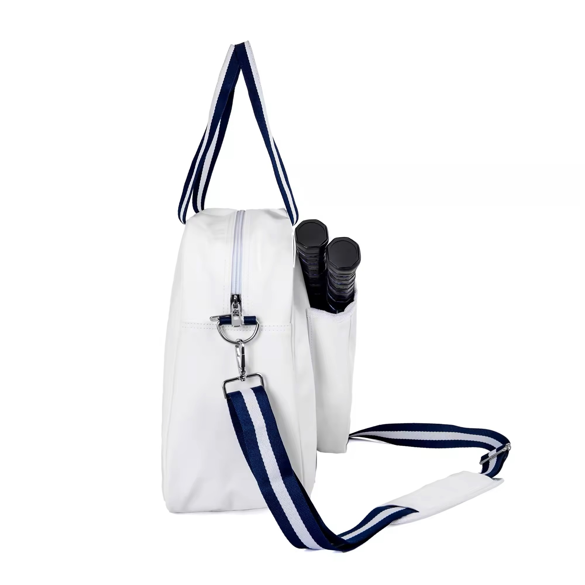 White Leather Pickleball Tote Bag Pickleball Paddle Shoulder Bag with Paddle Pocket 